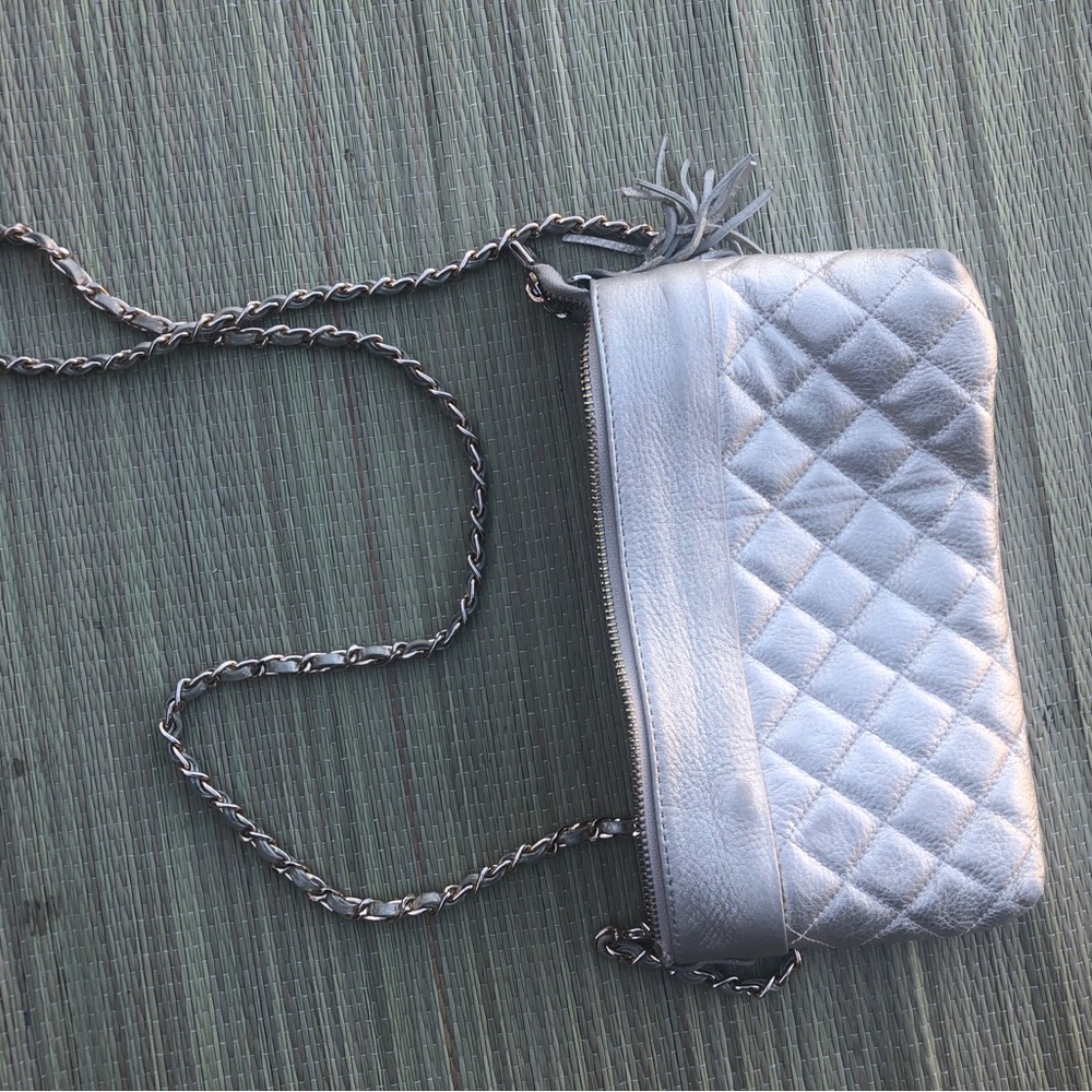 Silver Quilted Crossbody Bag with Chain Strap